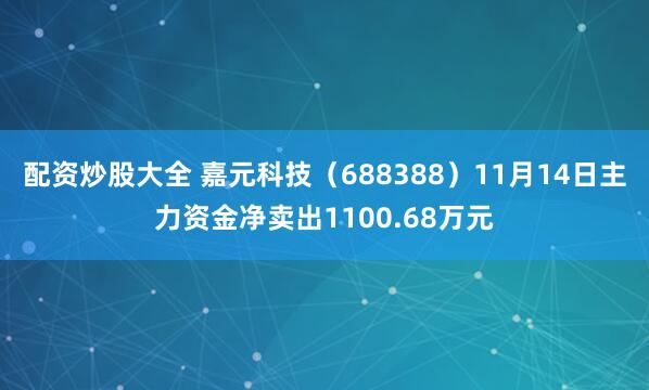 配资炒股大全 嘉元科技（688388）11月14日主力资金净卖出1100.68万元